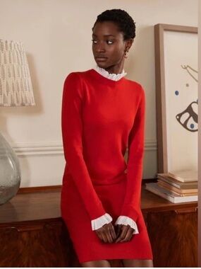 Boden Beatrice Knit Sweater Dress Long Sleeve Red NWT 14 Long